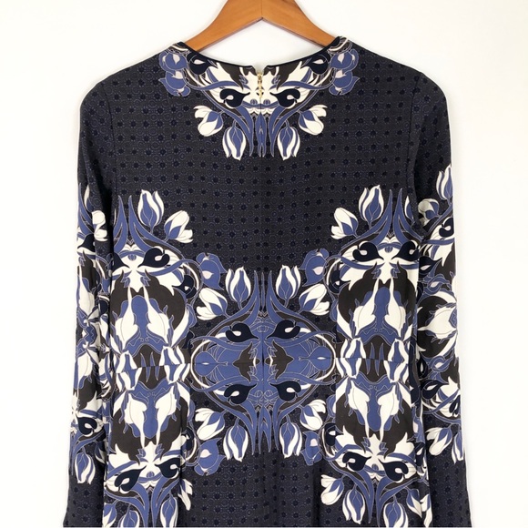 Tory Burch Flavia Floral Mini Dress Long Sleeve Jersey Stretch Size 6 Blue White - Picture 4 of 7